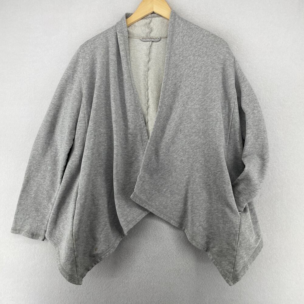 EILEEN FISHER Top S Twisted French Terry Organic Cotton Asymmetric Cardigan Gray